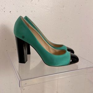 J Crew Collection Green Satin & Patent Leather w Gold Detail 9